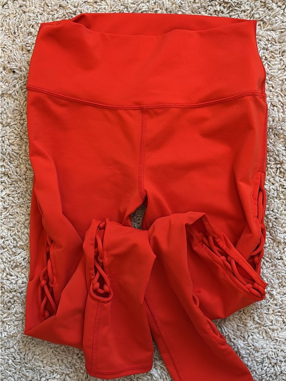 ALO Yoga | Orange/Red High-Waist Leggings with Side Lace Detail